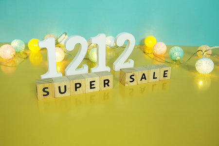 12.12 Super Sale Promotion and Marketing with cotton balls decorationの写真素材