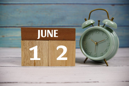 Wooden Calendar Showing the Date of June 12th. Day 12 of June Month