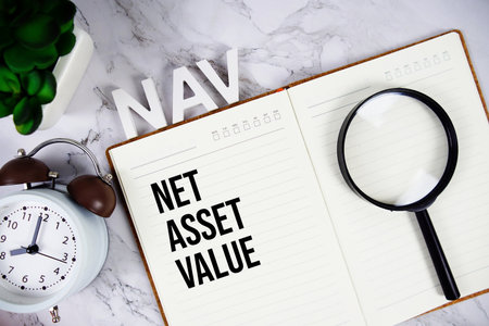 NAV - Net Asset Value acronym on notepad, Business concept backgroundの写真素材
