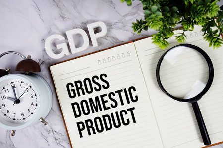 GDP - Gross Domestic Product acronym on notepad, Economy concept backgroundの写真素材