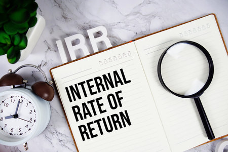 IRR - Internal Rate of Return acronym on notepad, Business concept backgroundの写真素材