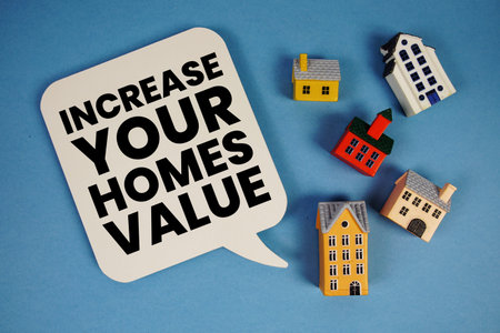 Increase Your Homes Value text with house models on blue background