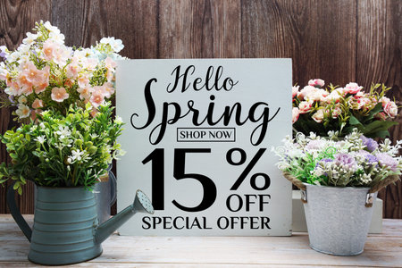 Spring Sale 15% Promotion Offer Discount Retail Shopping Concept