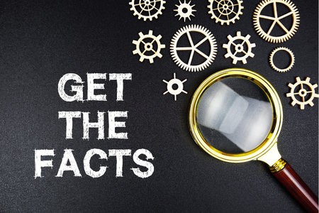 Get the Facts text message with magnifying glass on black background