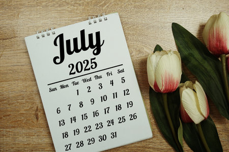 July 2025 annual monthly desk calendar for planning and managementの写真素材
