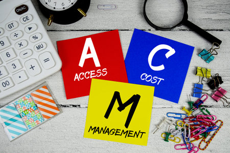 ACM abbreviation of Access Cost Management text phrase of business and financial conceptの写真素材