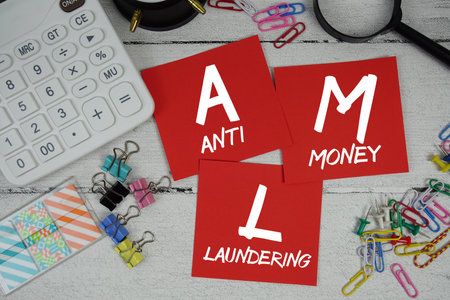AML Abbreviation of Anti Money Laundering text phrase of business and financial conceptの写真素材