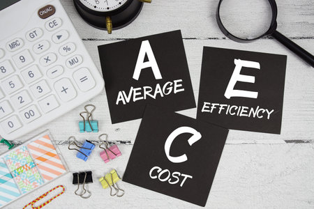 AEC Abbreviation of Average Efficiency Cost text phrase of business and financial concept