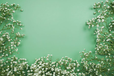 Space for copy background and flower decoration on green background