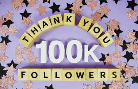 Thank You 100000, 100K Followers congratulation and celebration social media subscribers and followersの写真素材