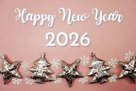 Happy New Year 2026 on pink background;の写真素材