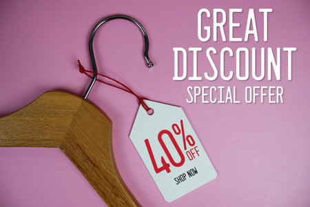 Discount Sale 40% off price tag label with Clothes hanger Clothing Promotion shopping concept