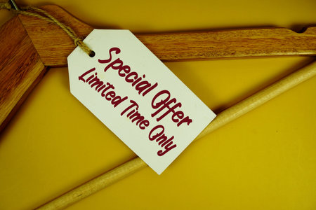 Special Offer Limited Time Only text on price tag label with Clothes hanger fashion shopping concept