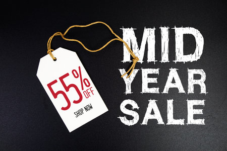 Mid Year Sale 55% off with price tag label Promotion shopping concept