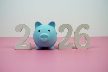 New Year 2026 saving money and start investment concept with piggy bank