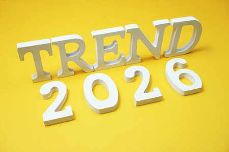 Trend 2026 alphabet letter on yellow background