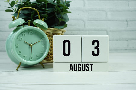 Wooden Calendar Showing the Date of August 3rd. Day 3 of August month