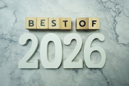 Best of the year 2026 letter word on marble background