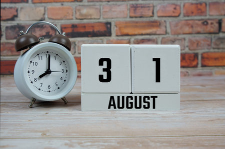 Wooden Calendar Showing the Date of August 31. Day 31 of August month