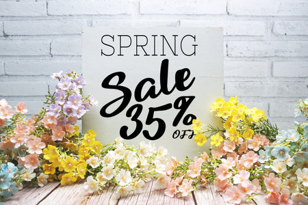 Spring Sale 35% off Promotion Offer Discount Retail Shopping Conceptの写真素材