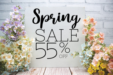 Spring Sale 55% off Promotion Offer Discount Retail Shopping Conceptの写真素材