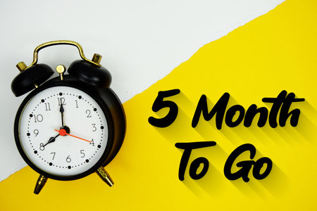 5 Month To Go text and alarm clock on yellow backgroundの写真素材
