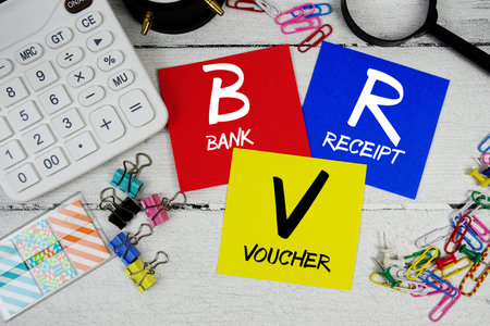 BRV Abbreviation of Bank Receipt Voucher text phrase of business and financial concept