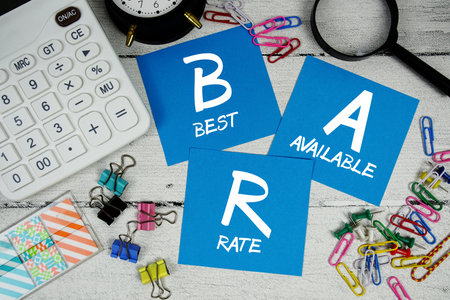 BAR Abbreviation of Best Available Rate text phrase of business and financial conceptの写真素材