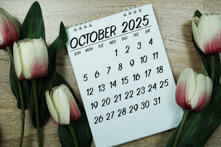 October 2025 annual monthly desk calendar for planning and managementの写真素材
