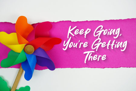 Keep Going You're Getting There motivational and inspirational quotes message on pink backgroundの写真素材