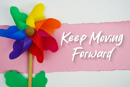 Keep Moving Forward motivational and inspirational quotes message on pink background
