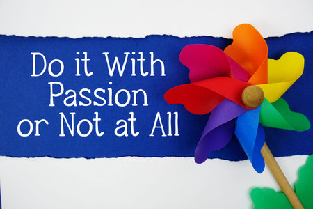 Do it with Passion or Not at all motivational and inspirational quotes message on navy blue backgroundの写真素材