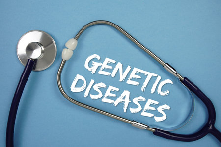 Geneic Disorders text with Stethoscope on blue backgroundの写真素材