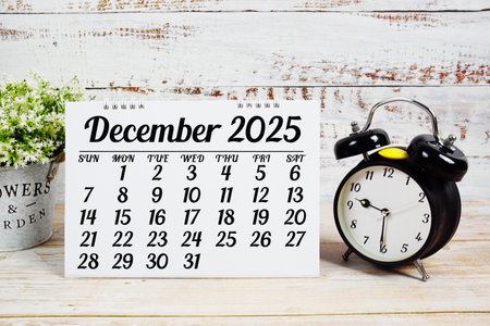 December 2025 annual monthly desk calendar for planning and managementの写真素材