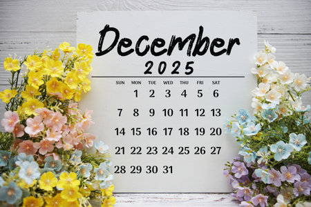 December 2025 annual monthly desk calendar for planning and managementの写真素材