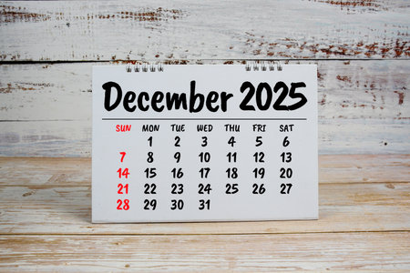 December 2025 annual monthly desk calendar for planning and managementの写真素材