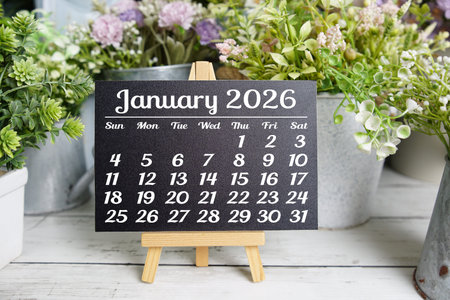 January 2026 annual monthly desk calendar for planning and management