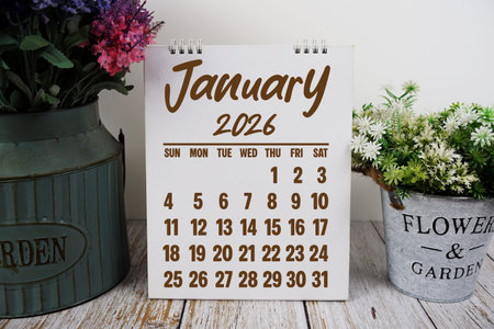 January 2026 annual monthly desk calendar for planning and management