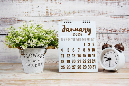 January 2026 annual monthly desk calendar for planning and managementの写真素材