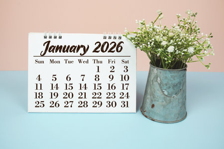 January 2026 annual monthly desk calendar for planning and managementの写真素材