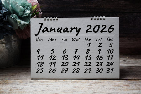 January 2026 annual monthly desk calendar for planning and managementの写真素材