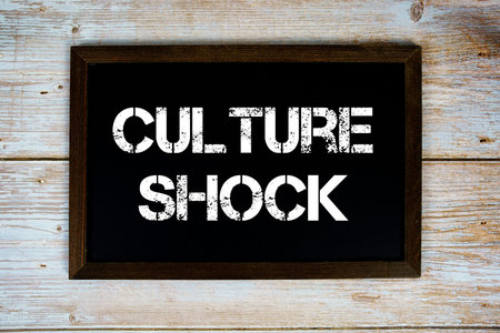 Culture  Shock text written on blackboard flat lay on wooden background