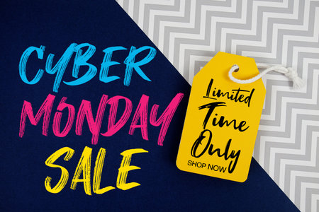 Cyber Monday Sale with Limited Time Only and Shop Now on price tagの写真素材