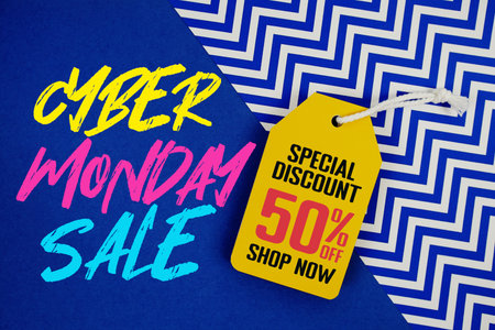 Cyber Monday Sale with Special Discount 50% off Shop Now on Price Tagの写真素材