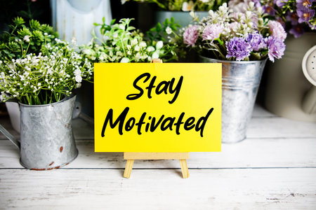 Easel with  Motivational And Inspirational Quotes "Stay Motivatedの写真素材