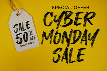 Cyber Monday Sale Special offer with Price tag Sale 50% Shop Now