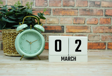 Wooden Calendar Showing the Date of March 2nd. Day 2 of March month