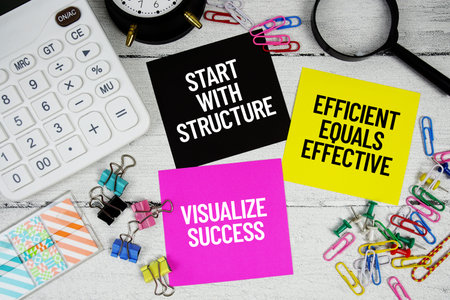 Start With Structure, Efficient Equals Effective,Visualize Success text written on paper note with...