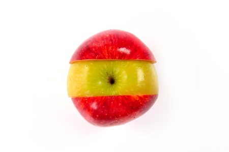 Red and green sliced apple is seem Spanish Flagの写真素材