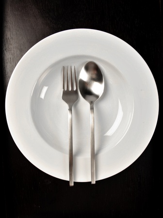 Plate, fork, and spoonの写真素材